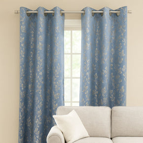 Ready-Made Royal Blue Floral Embossed Polyester Eyelet Curtain