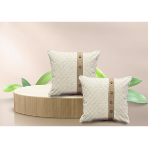 Texured Cotton Cushion Cover With Wooden Button Conceal Zip OFF WHITE