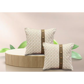 Texured Cotton Cushion Cover With Wooden Button Conceal Zip C
