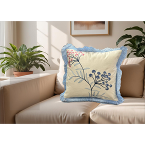 Embroidered Designer Cushion Cover.  Satin Back Lining FLAP ZIP  BLUE