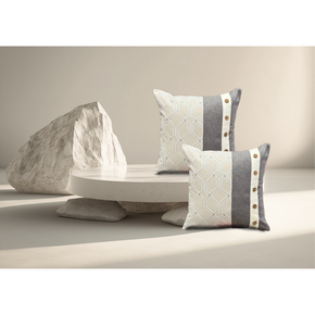 Texured Cotton Cushion Cover With Wooden Button Conceal Zip GEOEMTRIC A