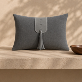 Modern Tassel Tab Cushion Cover 12x18 Inch – Soft Greige with Slate Grey Accent JV111b