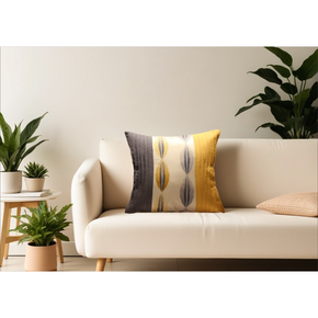 Thread Embroidered Cushion Cover Satin Back Lining YELLOW GRAY