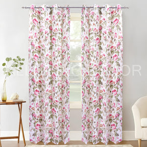 ELEGANT  FLORAL PRINTED WHITE AND PINK  CURTAIN FOR BEDROOM & LIVING ROOM