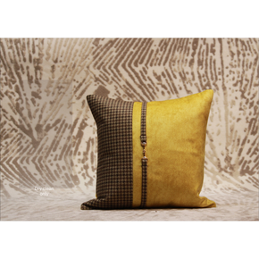 Hounds Tooth Pattern With Metal Attachment flap zip yellow Cushion Cover