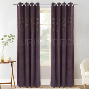 PATTERN OF SMALL DARK BROWN VELVET  EYELET CURTAIN FOR LIVING ROOM & BEDROOM