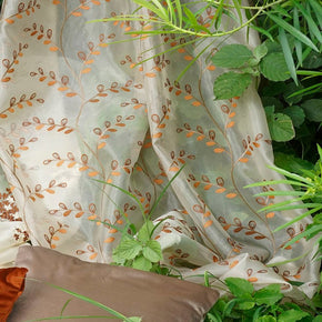 ARTISAN EMBROIDERY LEAF BROWN  SHEER CURTAIN  FABRIC POLYESTER