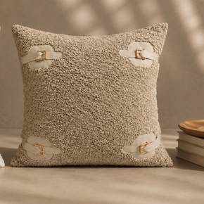 Modern Saddle Buckle Cushion Cover 16x16 Inch – Ivory with Dark Brown Buckle JV113B