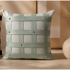 Modern Strap Grid Cushion Cover 16x16 Inch – Ivory White with Black Straps  JV114A