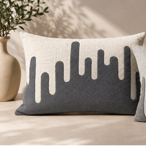 Drip Pattern Cushion Cover 12x18 Inch – Grey & Natural Ivory  JV116A