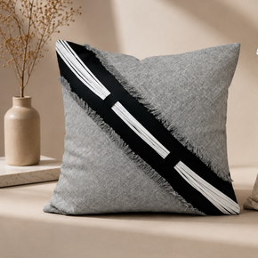 Monochrome Statement Cushion Cover 16x16 Inch – Mist Grey with Black & Ivory JV117A
