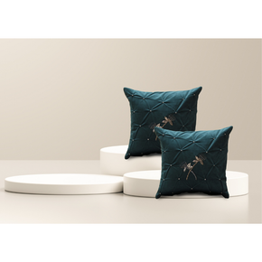 Hand Embroidered Cushion Cover Flap Zip dark turquoise