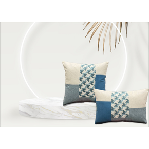 Suede Patch Work Cushion Cover Conceal Zip BLUE