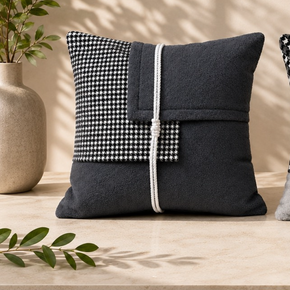 Sculpted Grid Cushion Cover – 16x16 Inch Ivory with Taupe Accents  JV120A