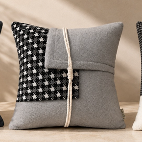 Sculpted Grid Cushion Cover – 16x16 Inch Ivory with Taupe Accents  JV120B