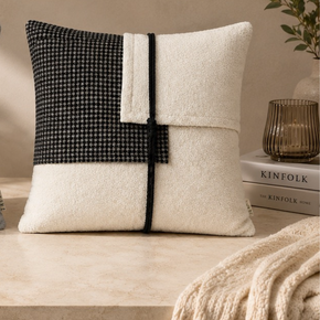 Sculpted Grid Cushion Cover – 16x16 Inch Ivory with Taupe Accents  JV120C