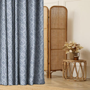 GALLERIA POLYESTER COTTON  GEOMETRIC BLUE CURTAIN FABRICS