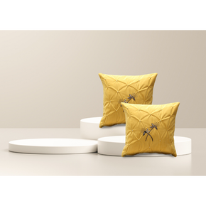 Hand Embroidered Cushion Cover Flap Zip  YELLOW