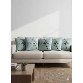 Serene Bird-on-Branch Embroidered Cushion Cover Set (Light Blue) - 5-Pack, 16x16 inch