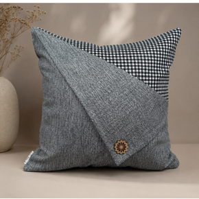Envelope Flap Cushion Cover – 16x16 Inch | Grey with Black & White Gingham  JV121