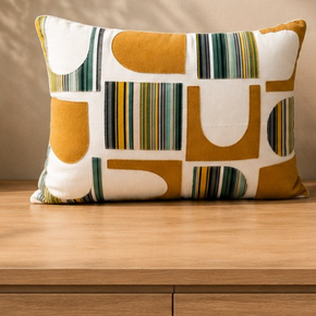 Minimal Mosaic Cushion Cover – 12x18 Inch  Ivory, Mustard, Teal & Aqua  JV122A