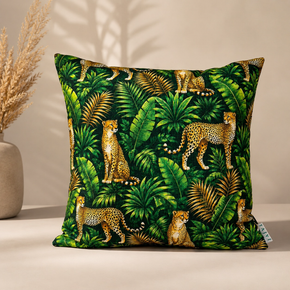 Tropical Safari Cushion Cover – 16x16 Inch | Deep Green & Golden Ochre  JV123