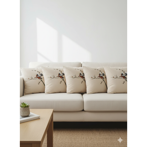 Serene Bird-on-Branch Embroidered Cushion Cover Set (OFF WHITE) - 5-Pack, 16x16 inch