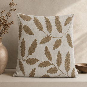 Botanical Leaf Cushion Cover – 16x16 Inch | Natural Ivory & Warm Taupe  JV126