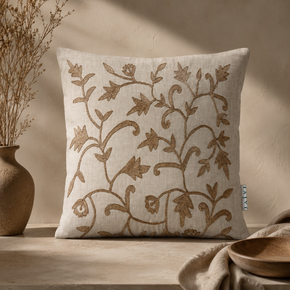Vintage Meadow Cushion Cover – 16x16 Inch Natural Ivory & Warm Taupe JV127
