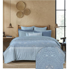 SANSKRITI LIPAN ART COTTON BLUE KING SIZE BED  SHEET