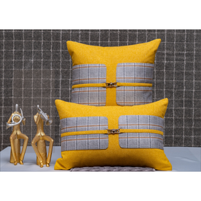 Printed Cushion Cover With Metal Attachment  Flap Zip Mustard
