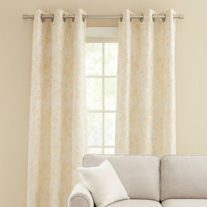 Ready-Made Elegant Floral Embossed Polyester Eyelet Curtain – Ivory Beige