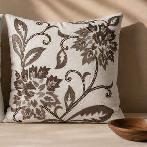 Warm Bloom Cushion Cover – 16x16 Inch Ivory Base, Gold, Mustard & Brown  JV129B