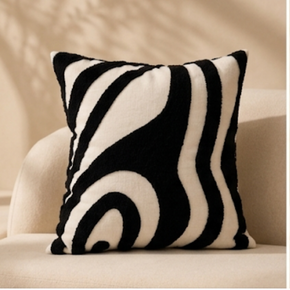 Organic Wave Cushion Cover – 16x16 Inch  Forest Green & Ivory  JV130A