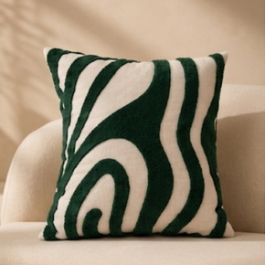 Organic Wave Cushion Cover – 16x16 Inch  Forest Green & Ivory  JV130B