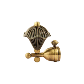 Brass V Ashoka Curtain Rod End Cap (Pair) – Premium Decorative Finial | Product Code: 44 finish-antique