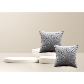 Hand Embroidered Cushion Cover Flap Zip  LIGHT SILVER