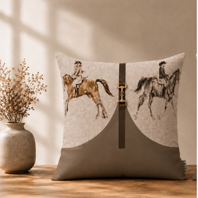 Rider's Heritage Cushion Cover 16x16 Inch – Beige, Taupe & Espresso Brown  JV104B