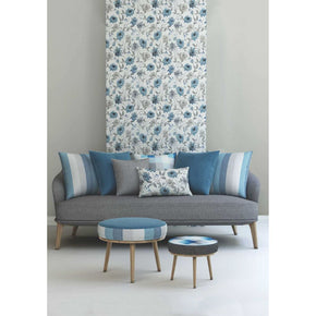 CALIBRI BLUE FLOWERING PRINTED BASE WHITE CURTAIN FABRIC