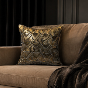 V133 Modern Scallop Hand-Beaded Luxury Cushion Cover – Antique Gold & Bronze 16 x 16 Inch