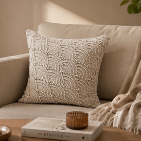 JV134 Pearl Cascade Hand-Embellished Luxury Cushion Cover – Soft Ivory Pearl  16 x 16 Inch