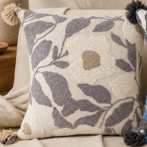 JV136D Petal Impressions Hand-Tufted Botanical Cushion Cover – Premium Linen Blend | 16 x 16 Inch