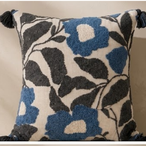 JV136C Petal Impressions Hand-Tufted Botanical Cushion Cover – Premium Linen Blend | 16 x 16 Inch
