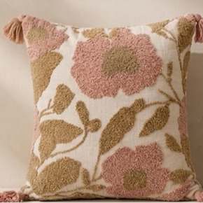 JV136B Petal Impressions Hand-Tufted Botanical Cushion Cover – Premium Linen Blend | 16 x 16 Inch