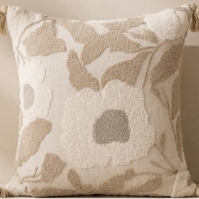 JV136A Petal Impressions Hand-Tufted Botanical Cushion Cover – Premium Linen Blend | 16 x 16 Inch