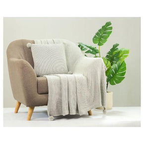 Jersey Chunky Knitted AC Throw Blanket Vanilla Grey Mel 101