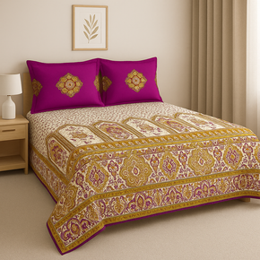 STELLAR SUPER SOFT COTTON PRINTED GEOMETRIC DARK PINK BEDSHEET