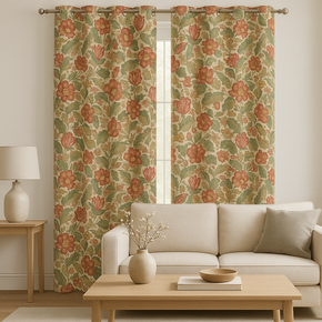 CINTHIA  PRINT FLOWERING RED CURTAIN FABRIC