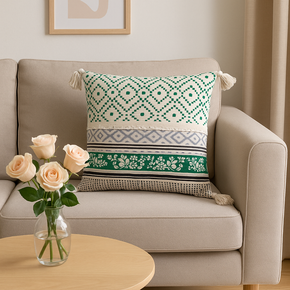 COTTON CHECK GREEN TUSCLE CUSHION COVER