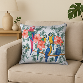 SWADE FABRIC  PRINT PARROT MULTI COLOR CUSHION COVER
